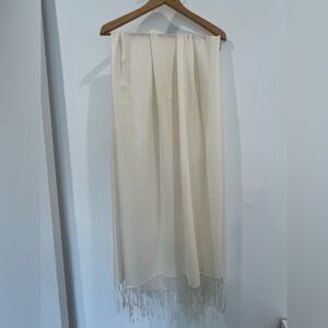 Cream Fringe Wool/Silk Lightweight Wrap